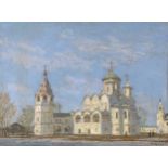 * GRITSAI, ALEXEI (1914-1998) Pokrovsky Cathedral with a Bell Tower. Suzdal, signed. Oil on paper,