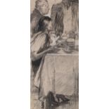 * PIMENOV, YURI (1903-1977) Tea Time  Pencil and charcoal, heightened with white, on paper, 56 by