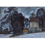 POPKOV, VIKTOR (1932-1974) Church in Velegozha, signed, titled in Cyrillic and dated 1964 on the