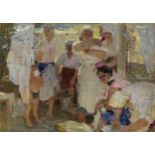 KOTOV, PETR (1889-1953) Laundry Day, signed on the reverse. Oil on canvas, 84 by 119 cm.  Executed