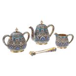 § A Russian Silver-Gilt and Cloisonné Enamel Tea Set   RETAILED BY GiSH, MOSCOW, 1908–1917, 84