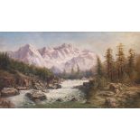 * ZANKOVSKY, ILYA (1832-1919) Mountain Landscape with a River , signed. Oil on canvas, 60 by 109 cm.