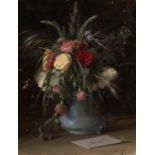 KRAMSKOY, IVAN (1837-1887) Vase of Flowers and a Visiting Card , signed, inscribed in Cyrillic “