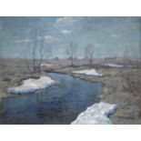 BILIANITSKY-BIRULIA, VITOLD (1872-1957) Last Snow , signed. Oil on canvas, 74 by 95.5 cm.