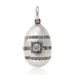 * A Fabergé Platinum and Diamond-Set Egg Pendant   MARK ‘KF’ IN CYRILLIC, MAKER’S MARK OF HENRIK