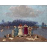 * KOLESNIKOV, STEPAN (1879-1955) Laundry Day , signed. Oil on canvas, 101.5 by 130.5 cm.