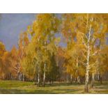 * GRITSAI, ALEXEI (1914-1998) Golden Autumn , signed. Oil on paper, laid on cardboard, 50 by 66.5