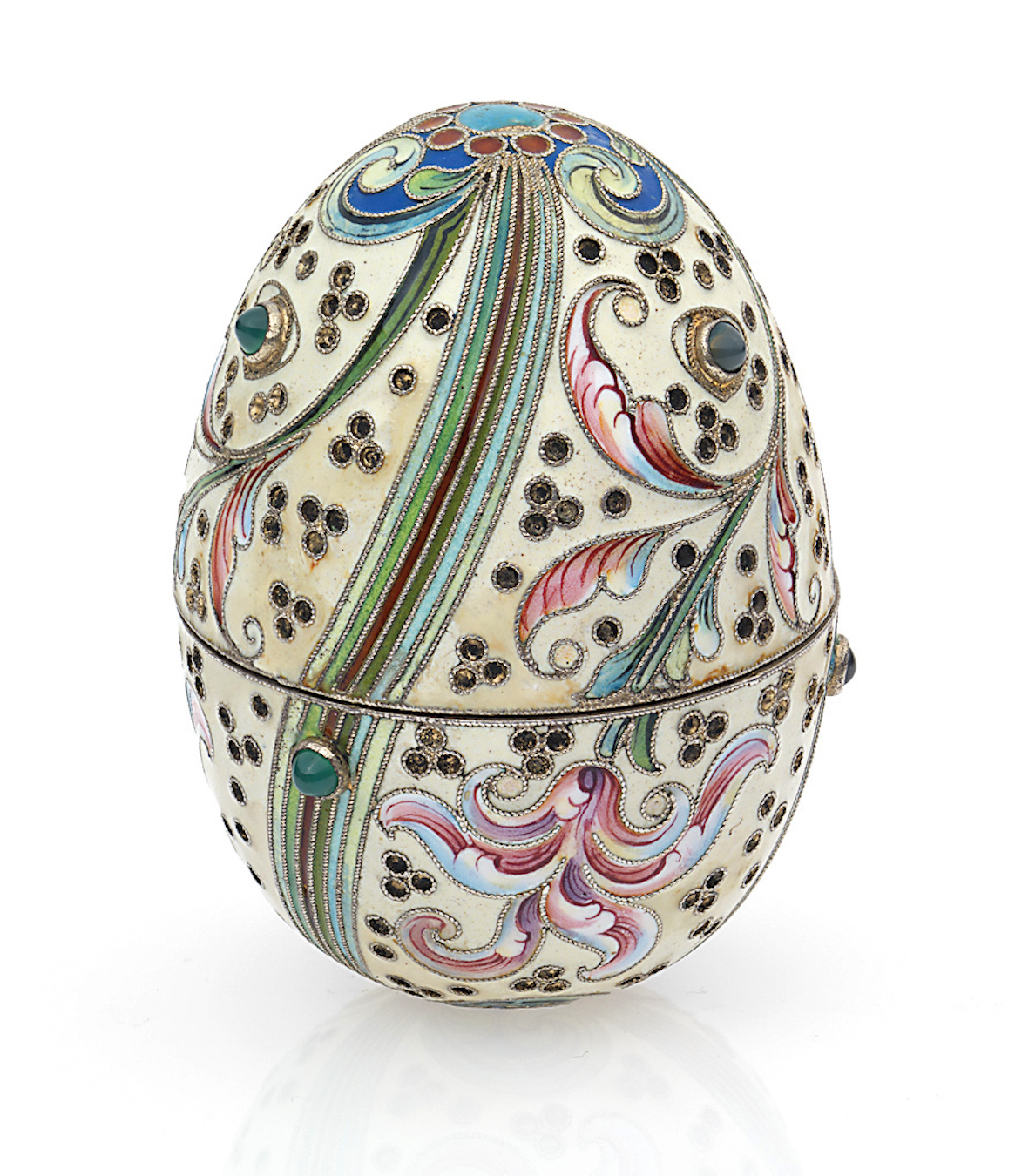 * A Russian Gem-Set Silver-Gilt and Cloisonné Enamel Egg   OREST KURLYUKOV, MOSCOW, 1899–1908, 84