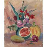 * VEREISKY, OREST (1915-1993) Still Life with Flowers and Watermelon , signed and dated 1943. Oil on