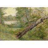 * LEVITAN, ISAAK (1860-1900) Tree by the Lake Oil on canvas, laid on cardboard, 16 by 23 cm (