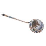 A Russian Silver-Gilt, Cloisonné and Pictorial Enamel Spoon with a View of St Isaac's Cathedral