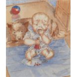 PETROV-VODKIN, KUZMA (1878-1939) Crying Baby , signed and titled in Cyrillic, further inscribed "