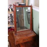 A 19TH CENTURY MAHOGANY BOX BASED CROSS BANDED DRESSING TABLE MIRROR the rectangular mirror plate