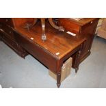 A 19TH CENTURY MAHOGANY PEMBROKE TABLE with turned reeded legs and brass castors 103cm wide