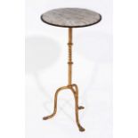 A SMALL GILT METAL MARBLE TOPPED OCCASIONAL TABLE with tripod base 32cm in diameter