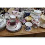 A COLLECTION OF ANTIQUE PORCELAIN AND GLASS to include an early 19th century teapot, a Victorian