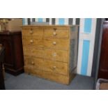 AN EARLY 20TH CENTURY PAINTED PINE CHEST of two short and three long drawers having turned knob
