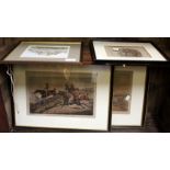 FOUR DECORATIVE HUNTING PRINTS together with a small quantity of further pictures and prints (8)