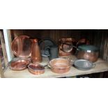 A SMALL QUANTITY OF VARIOUS COPPER WARE to include a saucepan, jug, chestnut roasting pan, etc.