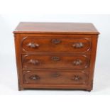 A CONTINENTAL WALNUT CHEST of three drawers with carved handles, 100.5cm wide x 85cm high