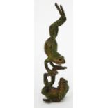 A COLD CAST BRONZE, two acrobatic frogs, 7.5cm wide