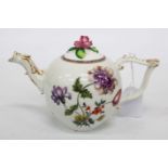 AN 18TH CENTURY MEISSEN PORCELAIN BULLET SHAPED TEAPOT with dragon moulded spout, scaled handle