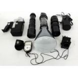 A MISCELLANEOUS SELECTION OF 20TH CENTURY CAMERA EQUIPMENT to include a Mirage multi coated zoom