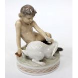 A ROYAL COPENHAGEN PORCELAIN MODEL of a seated fawn with a white rabbit, marked beneath and numbered