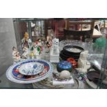 A MISCELLANEOUS QUANTITY OF CERAMICS to include a group of Staffordshire figurines, a Chinese