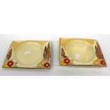 A CLARICE CLIFF ROYAL STAFFORDSHIRE BIARRITZ SOUP BOWL and side plate of rectangular form and