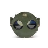 AN OLD GREEN LACQUERED BINOCULAR GUN SIGHT by Ross of London No 123802 23cm wide x 39cm long overall