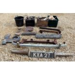 A COLLECTION OF MISCELLANEOUS VINTAGE BENTLEY CAR PARTS to include a number plate KXA 27