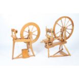 A DRIAD LESTER PINE TREADLE OPERATED SPINNING WHELL together with a quantity of accessories, wool