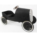 A BLACK PAINTED PEDAL CAR 92cm long together with an old child's tricycle and doll's pram (3)