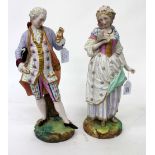 A PAIR OF CONTINENTAL PORCELAIN FIGURINES of a courtly gentleman and a lady, each in fine attire and