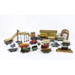 A QUANTITY OF HORNBY 'O' GAUGE TIN PLATE MODEL RAILWAY to include a green plated Loco and tender,