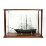 A 19TH CENTURY SHIPS MODEL OF 'NELLY',  a three masted, fully rigged Danish ship, approximately 77cm