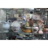 A QUANTITY OF VARIOUS CERAMICS, GLASSWARE AND ORNAMENTS to include bowls, jugs vases, plates, two