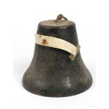 A CAST IRON BLACK PAINTED BELL bearing old label from the Scharnhorst, 1914-1918 War, the German