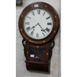 AN AMERICAN INLAID ROSEWOOD DROP DIAL WALL CLOCK the painted dial with Roman Numerals, 42cm wide x