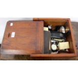 A 19TH CENTURY BOX WITH A SLIDING TOP, together with miscellaneous items to include three World