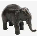 A JAPANESE BRONZE SCULPTURE OF A STANDING ELEPHANT, 15cm high