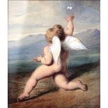 S. RIGAUD, SIGNED AND DATED 1805, 'CUPID CHASING A BUTTERFLY' watercolour 17.5cm x 15cm