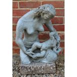 A SCULPTURE OF MOTHER AND CHILD BY EDWARD BAINBRIDGE COPNALL, resin mounted on a square