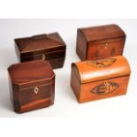 A GEORGE III SATINWOOD DOMED TOPPED TEA CADDY with a conch shell inlaid decoration and a two-
