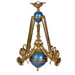LOUIS PHILIPPE OR EMPIRE STYLE GILT METAL FOUR-LIGHT ELECTROLIER with four scrolling trumpet arms