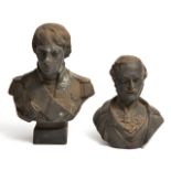 A LATE 19TH CENTURY BRONZE BUST OF LORD NELSON, 19cm in height; together with an antique bronze bust