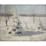 ENGLUND - WINTER SCENE, OIL ON CANVAS, signed and dated 1944, 39cm x 48cm