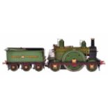 A GWR 2-2-2 live steam 3 ¼ inch gauge locomotive and tender "Rola" in green livery with well