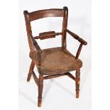 AN EARLY 19TH CENTURY ASH AND ELM OXFORD PATTERN CHILDS ARMCHAIR, 36cm wide